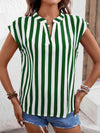 Striped Notched Neck Cap Sleeve Blouse Blouses - Tophatter Daily Deals