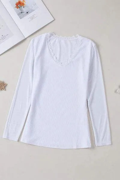 Lace Trim Ribbed Top Blouses - Tophatter Daily Deals