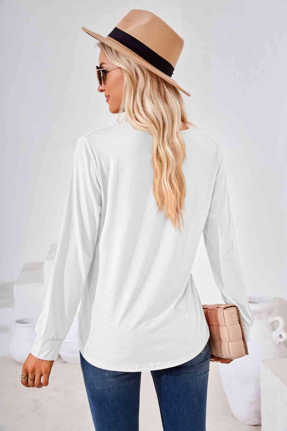 Square Neck Ruched Long Sleeve Blouse Blouses - Tophatter Daily Deals