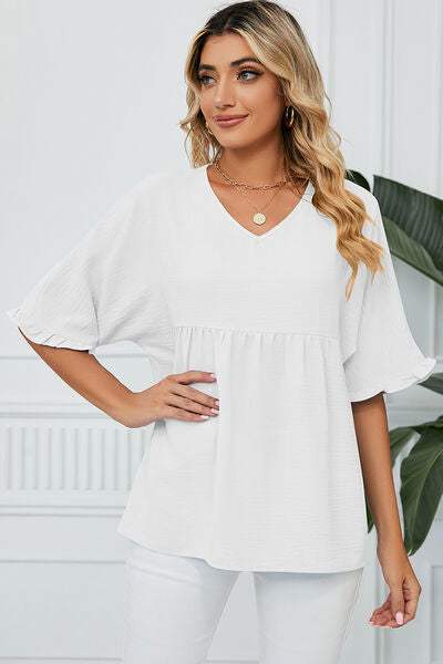 Peplum V-Neck Half Sleeve T-Shirt White Women's T-Shirts - Tophatter Daily Deals