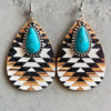 Turquoise Teardrop Shape Wooden Dangle Earrings Style B One Size Earrings - Tophatter Daily Deals