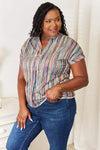 Double Take Multicolored Stripe Notched Neck Top Blouses - Tophatter Daily Deals