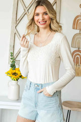 Double Take Lace Crochet Long Sleeve Top Women's T-Shirts - Tophatter Daily Deals
