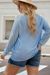 Plus Size Sheer Striped Sleeve V-Neck Top Women's T-Shirts - Tophatter Daily Deals