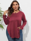 Plus Size Round Neck Long Sleeve Slit T-Shirt Women's T-Shirts - Tophatter Daily Deals