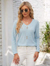 Decorative Button Openwork V-Neck T-Shirt Women's T-Shirts - Tophatter Daily Deals