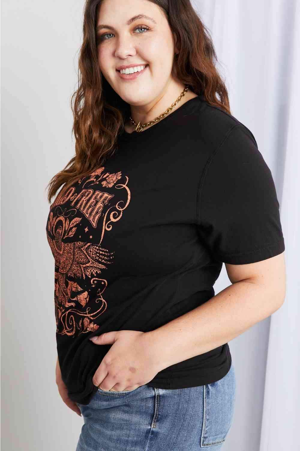 mineB Full Size WILD FREE Graphic Round Neck Tee - Tophatter Daily Deals