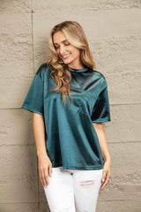 Double Take Round Neck Dropped Shoulder Top Women's T-Shirts - Tophatter Daily Deals