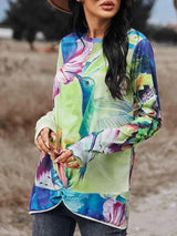 Hummingbird Floral Print Long Sleeve Tee Women's T-Shirts - Tophatter Daily Deals