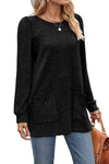 Ribbed Round Neck Long Sleeve T-Shirt Women's T-Shirts - Tophatter Daily Deals