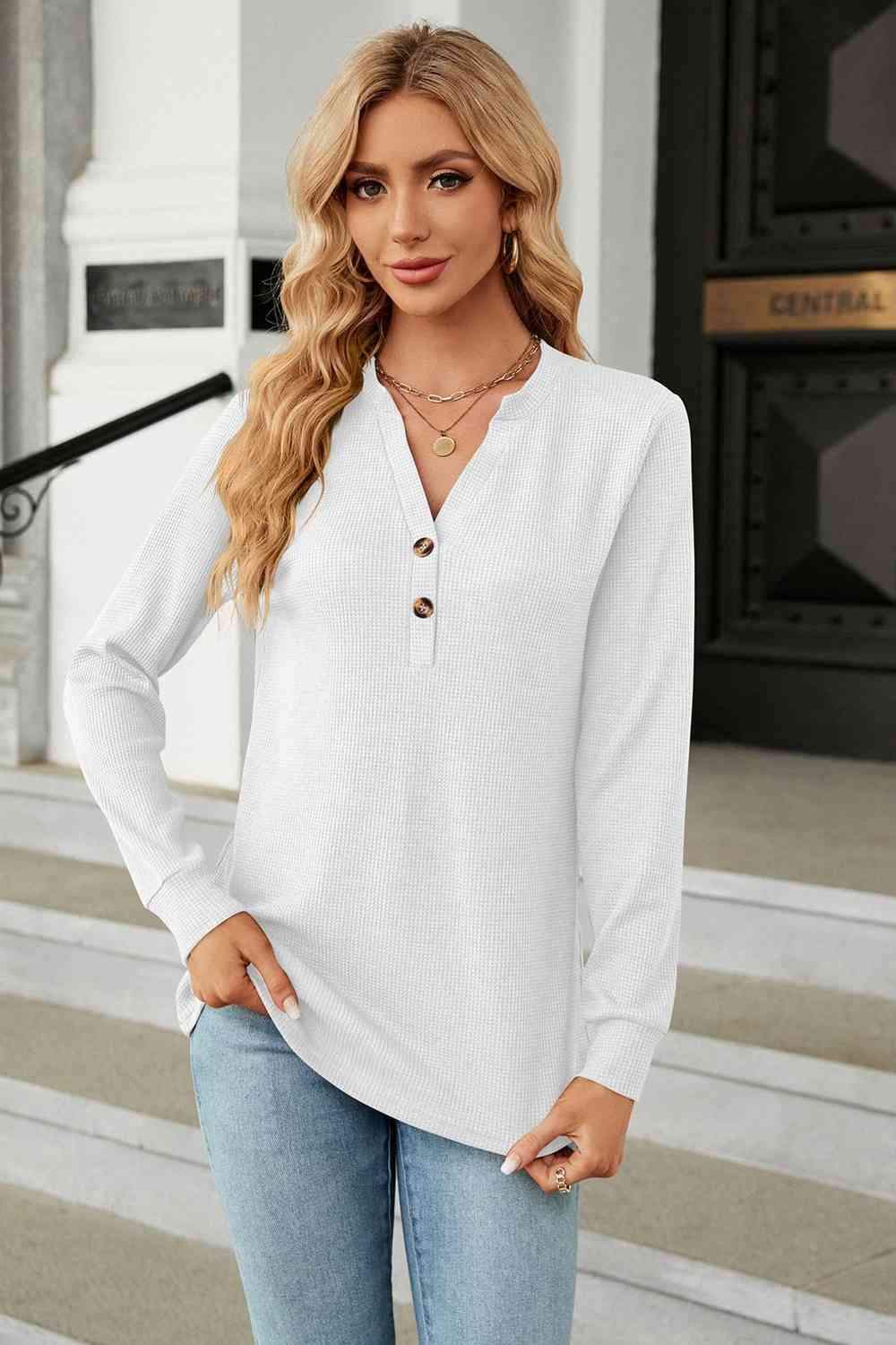 V-Neck Long Sleeve Blouse Blouses - Tophatter Daily Deals