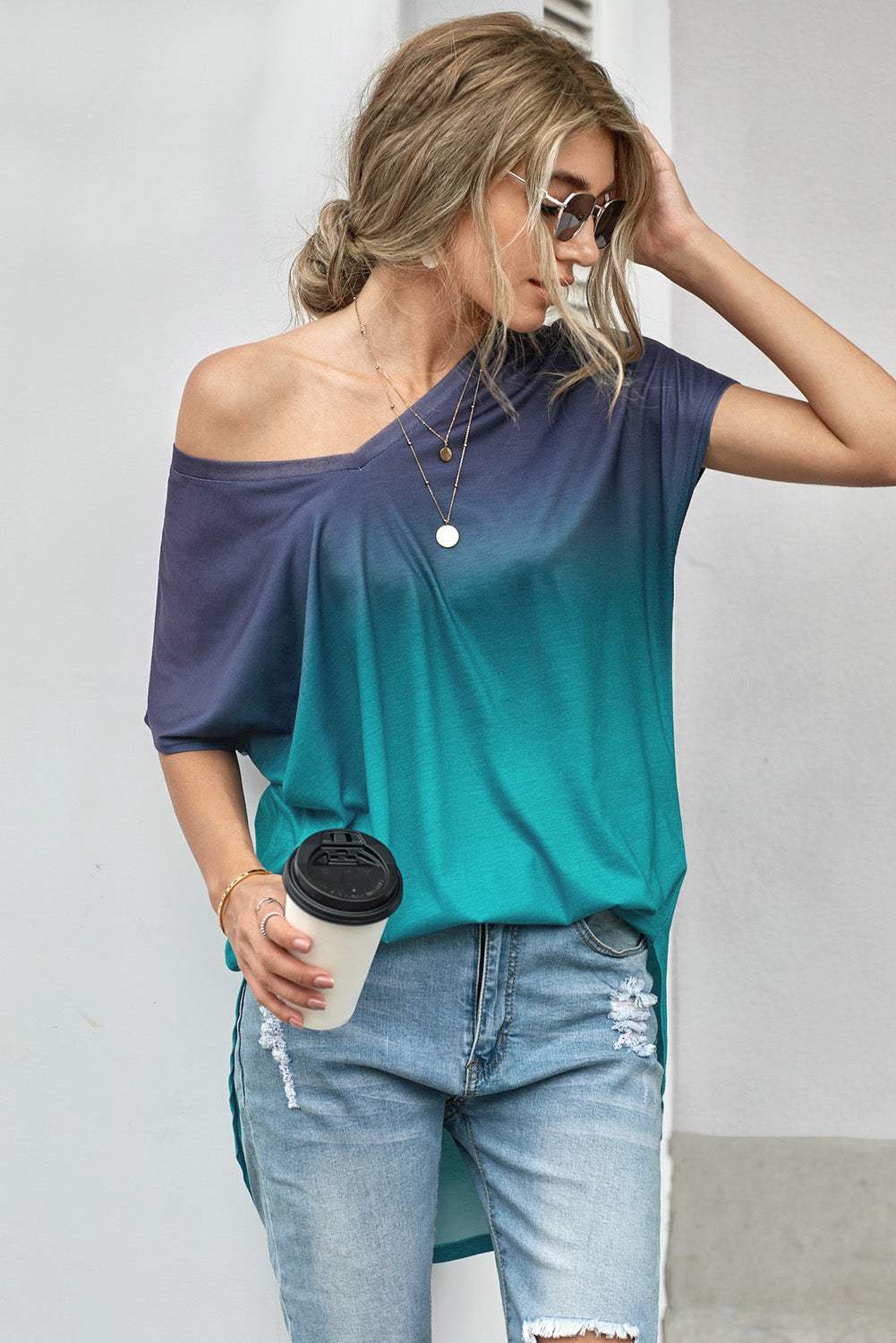 Ombre Color Block Shirt Gray Women's T-Shirts - Tophatter Daily Deals