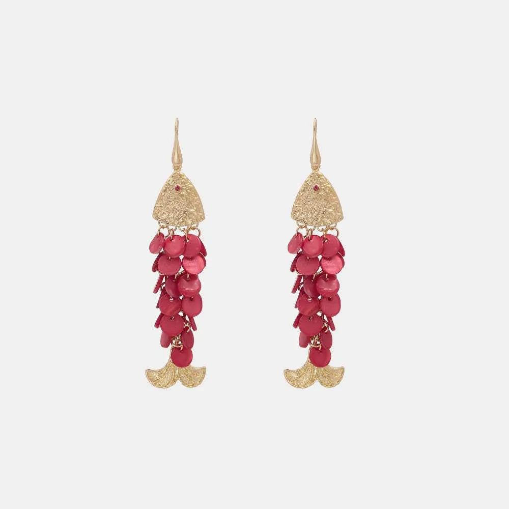 Fish Shape Dangle Earrings Deep Red One Size Earrings - Tophatter Daily Deals