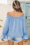 Off-Shoulder Flare Sleeve Smocked Neck Blouse Blouses - Tophatter Daily Deals