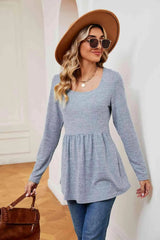 Square Neck Long Sleeve Peplum Top Women's T-Shirts - Tophatter Daily Deals