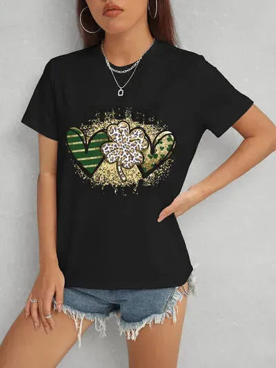 Lucky Clover Round Neck Short Sleeve T-Shirt Women's T-Shirts - Tophatter Daily Deals