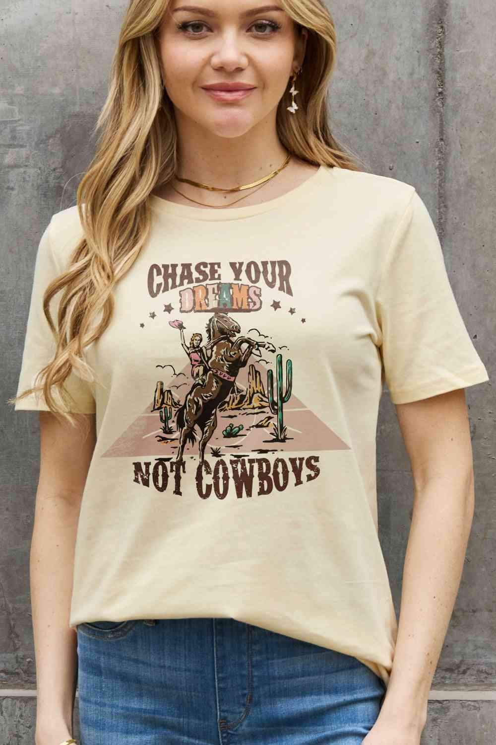 Simply Love Full Size CHASE YOUR DREAMS NOT COWBOYS Graphic Cotton Tee - Tophatter Daily Deals