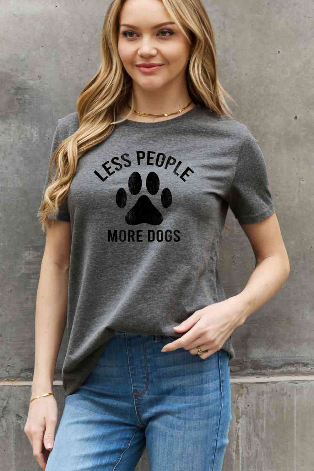 Simply Love Full Size LESS PEOPLE MORE DOGS Graphic Cotton Tee Women's T-Shirts - Tophatter Daily Deals