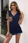 Leopard V-Neck Tunic Tee Navy Women's T-Shirts - Tophatter Daily Deals