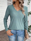 Eyelet V-Neck Long Sleeve T-Shirt Women's T-Shirts - Tophatter Daily Deals