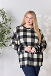 Celeste Full Size Plaid Round Neck Long Sleeve T-Shirt Women's T-Shirts - Tophatter Daily Deals