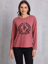 Coffee Graphic Round Neck Long Sleeve T-Shirt Light Mauve Women's T-Shirts - Tophatter Daily Deals