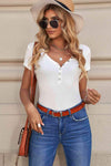 Buttoned Short Sleeve Tee Shirt Women's T-Shirts - Tophatter Daily Deals