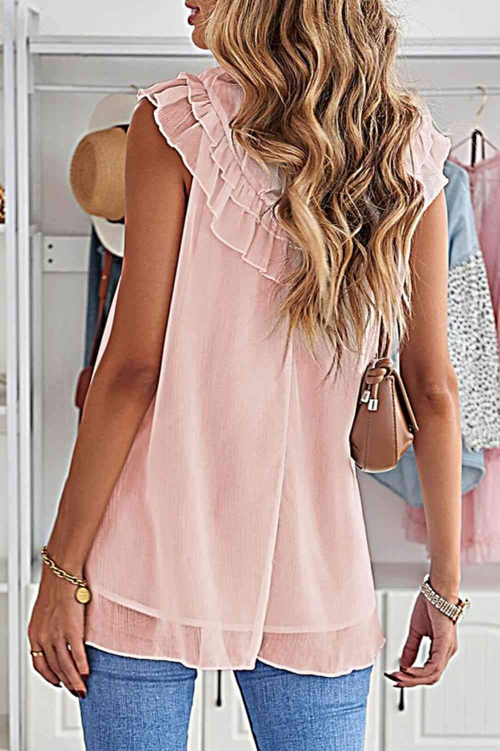 Ruffled Tulle Sleeveless Top Blouses - Tophatter Daily Deals