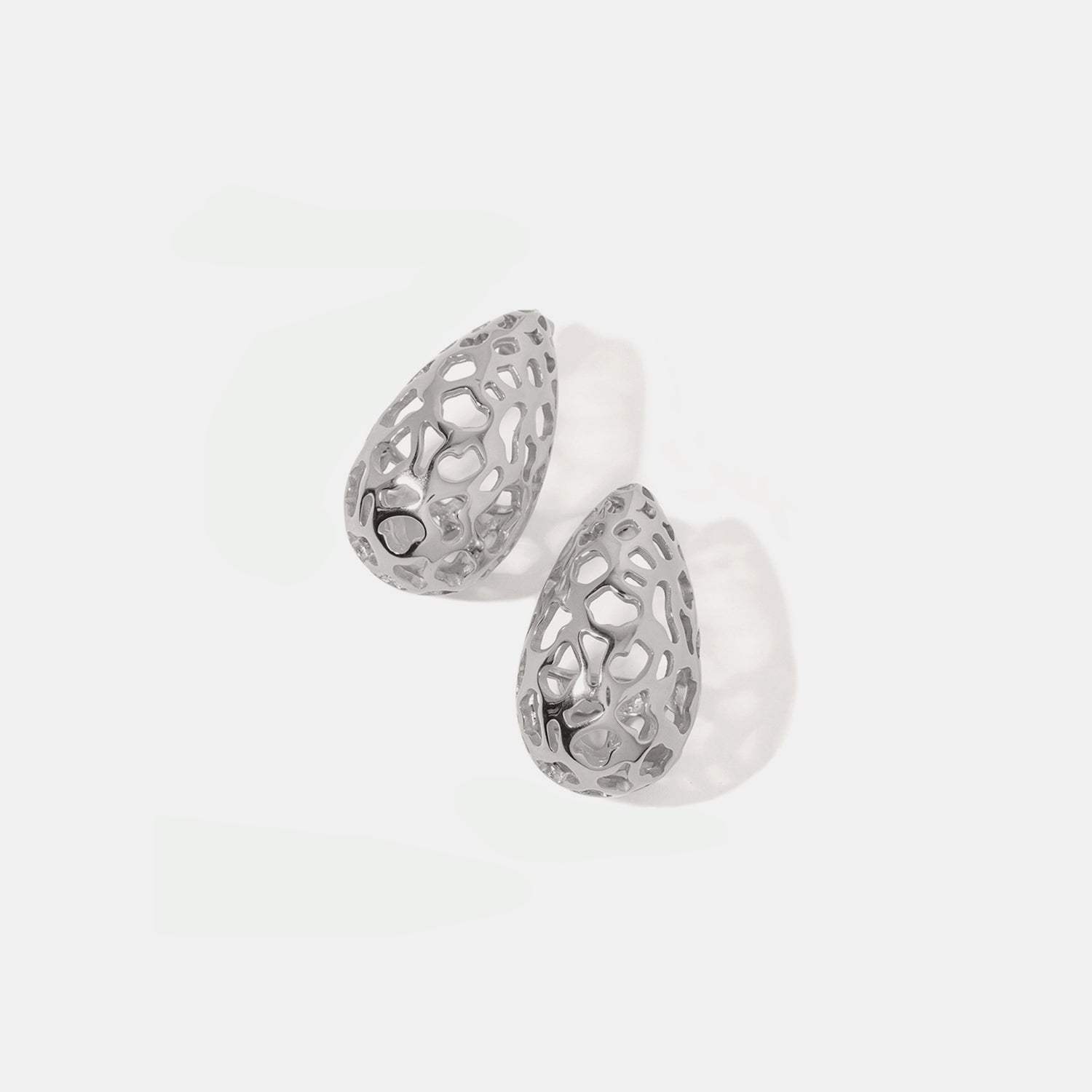 Stainless Steel Teardrop Hollowed Earrings Silver One Size Earrings - Tophatter Daily Deals