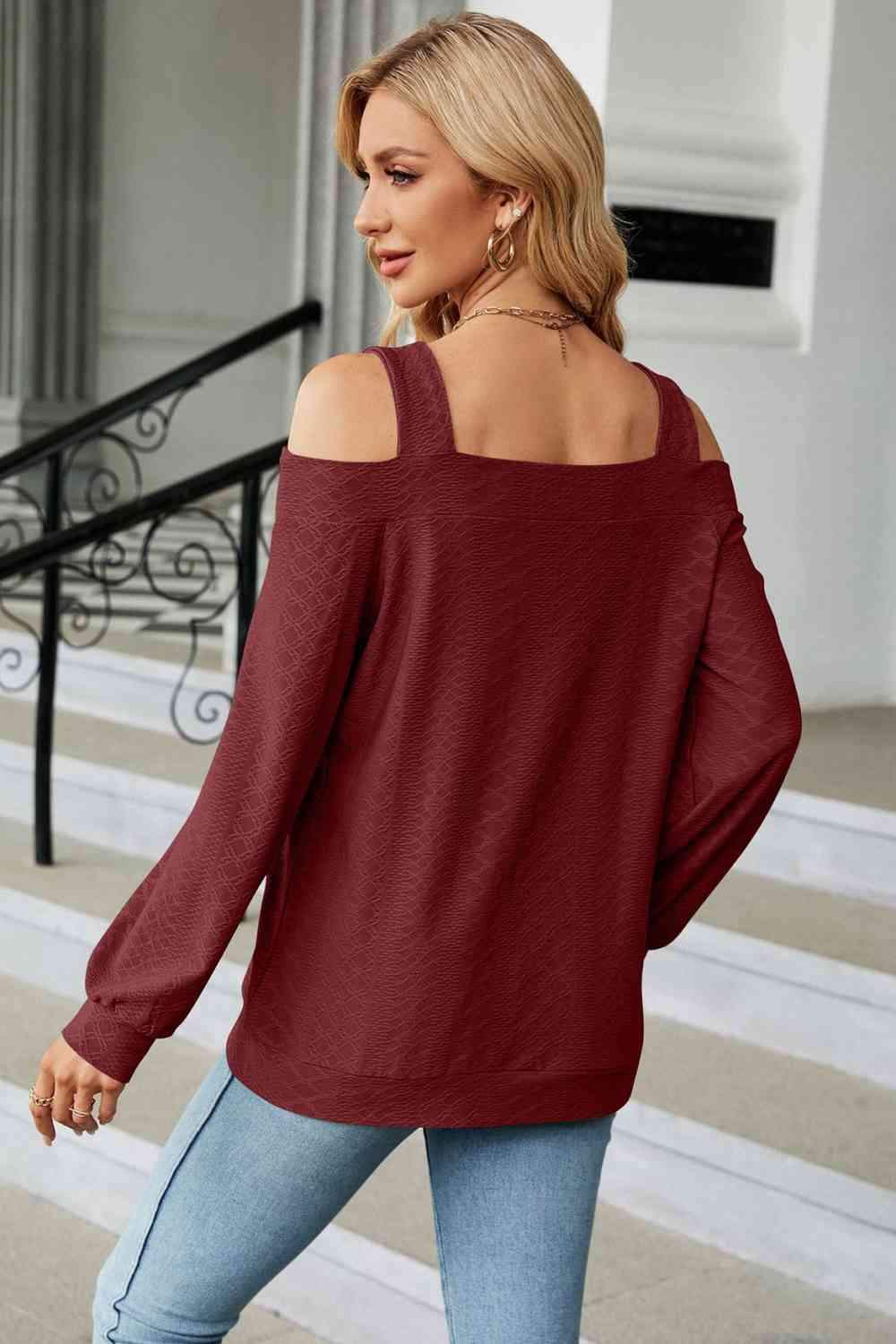 Cold Shoulder Square Neck Cutout Blouse Blouses - Tophatter Daily Deals