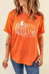 HELLO FALL Pumpkin Graphic T-Shirt Orange Women's T-Shirts - Tophatter Daily Deals