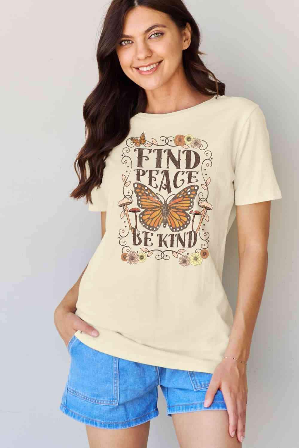 Simply Love Full Size FIND PEACE BE KIND Graphic Cotton T-Shirt Women's T-Shirts - Tophatter Daily Deals